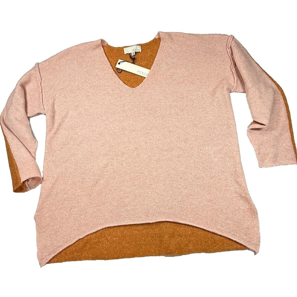 PINCH Ultra Soft V-Neck 2-Tone Pullover Sweater Pink/brown NWT